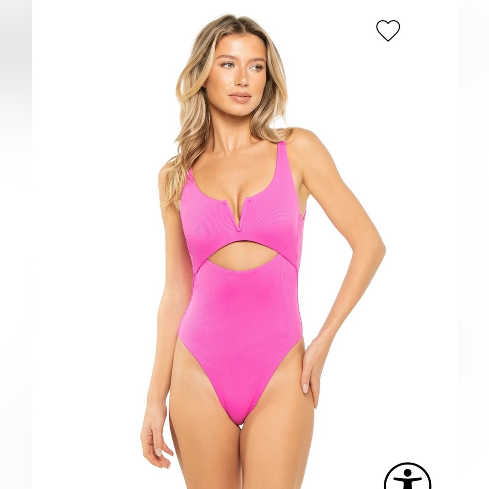 SUMMERFUL Waikiki One Piece Cut-Out Ribbed Bathing Pink Purple Suit Swimsuit M